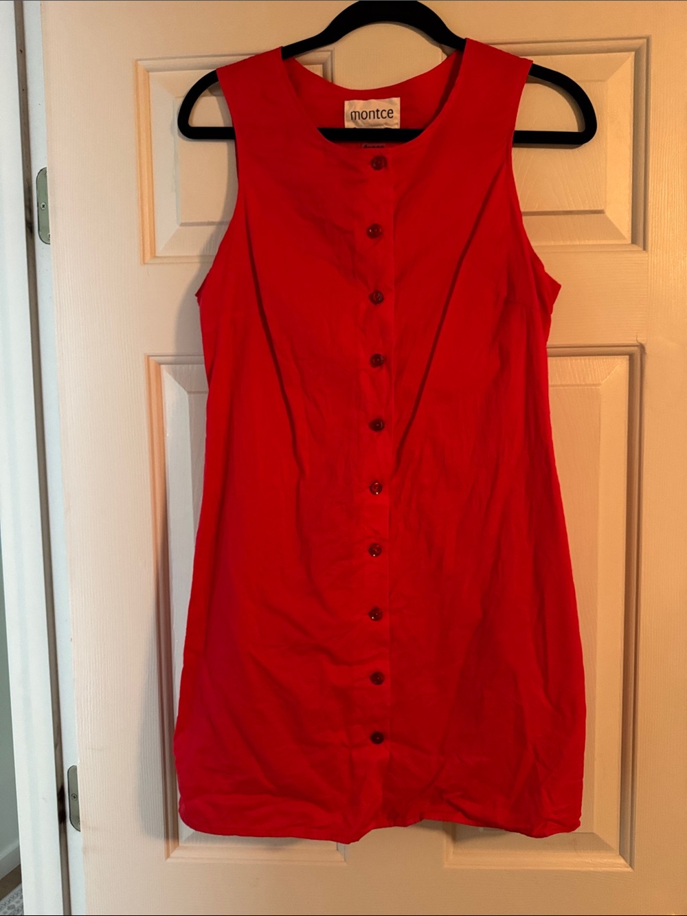 Montce Vibrant Red Sleeveless Button-Down Shift Dress